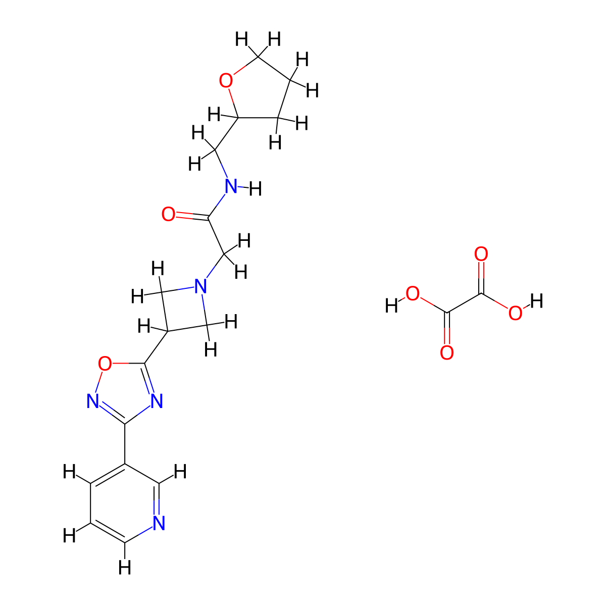 2-(3-(3-(pyridin-3-yl)-1,2,4-oxadiazol-5-yl)azetidin-1-yl)-N-((tetrahydrofuran-2-yl)methyl)acetamide oxalate molecular structure, CAS 1351621-22-1