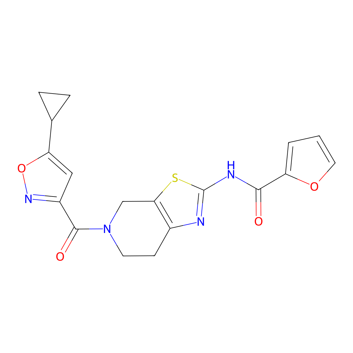N-(5-(5-cyclopropylisoxazole-3-carbonyl)-4,5,6,7-tetrahydrothiazolo[5,4-c]pyridin-2-yl)furan-2-carboxamide molecular structure, CAS 1351621-28-7