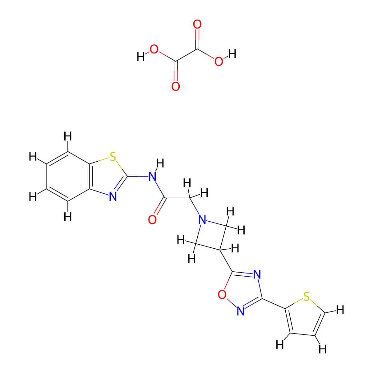 N-(benzo[d]thiazol-2-yl)-2-(3-(3-(thiophen-2-yl)-1,2,4-oxadiazol-5-yl)azetidin-1-yl)acetamide oxalate molecular structure, CAS 1351621-29-8