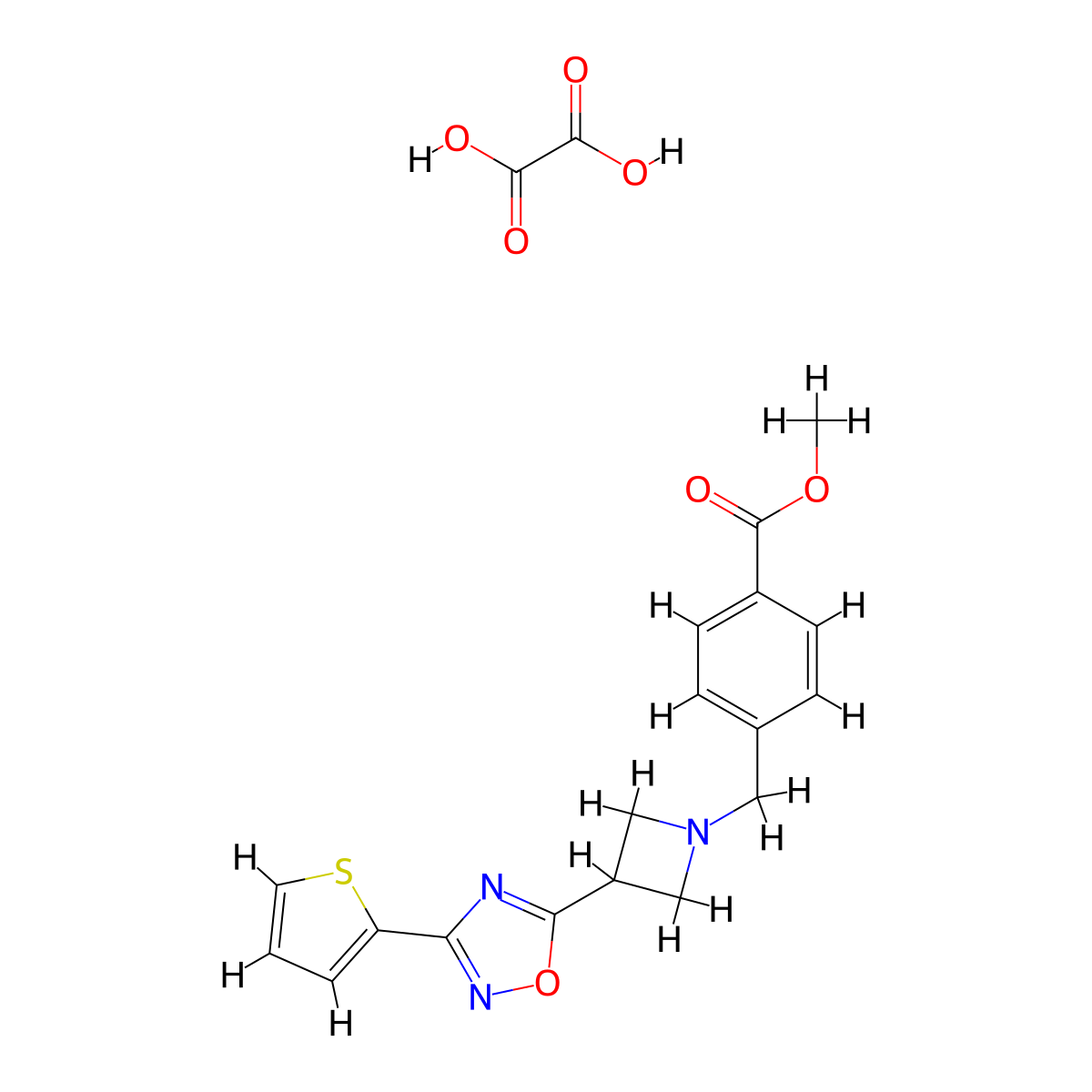 Methyl 4-((3-(3-(thiophen-2-yl)-1,2,4-oxadiazol-5-yl)azetidin-1-yl)methyl)benzoate oxalate molecular structure, CAS 1351621-34-5