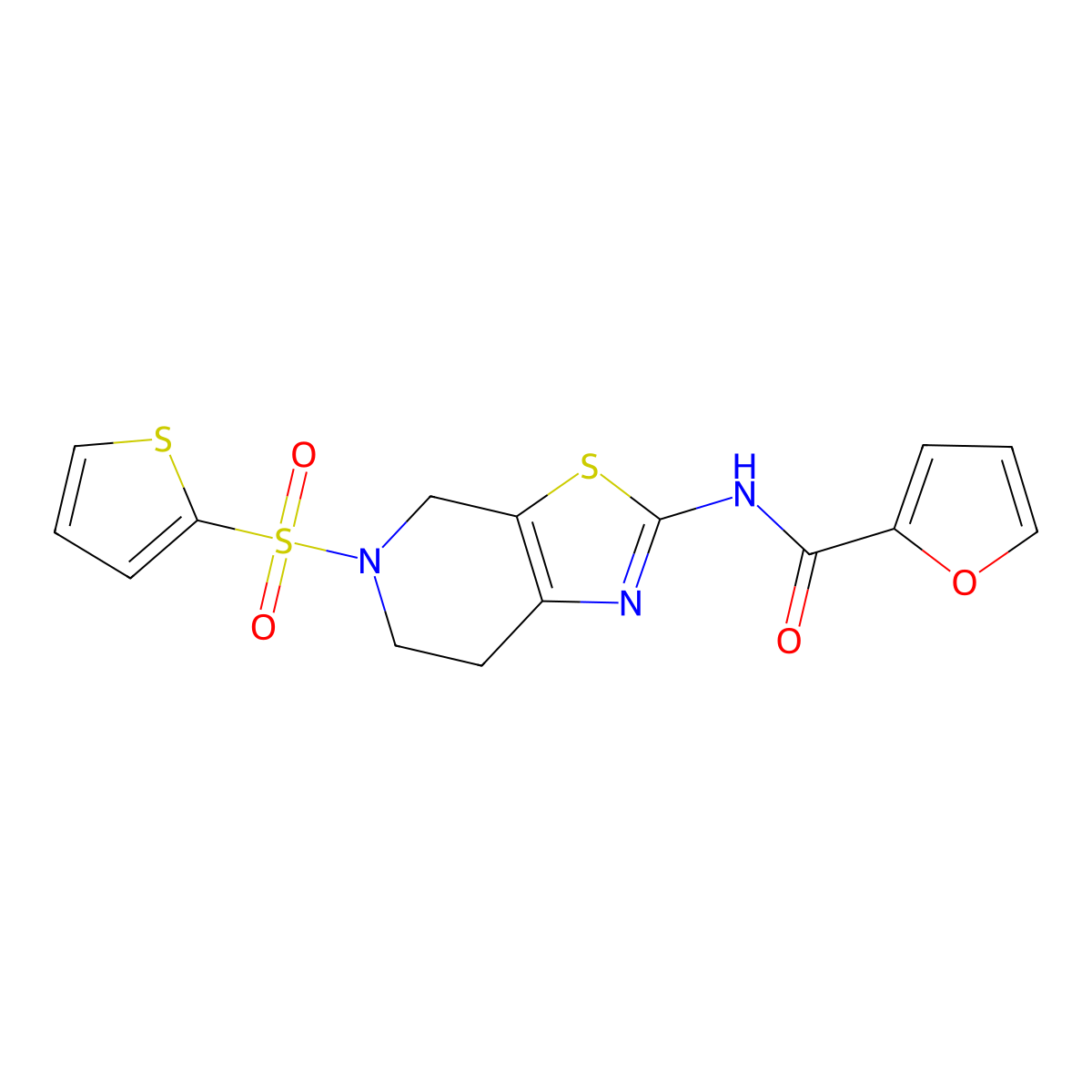 N-(5-(thiophen-2-ylsulfonyl)-4,5,6,7-tetrahydrothiazolo[5,4-c]pyridin-2-yl)furan-2-carboxamide molecular structure, CAS 1351621-35-6