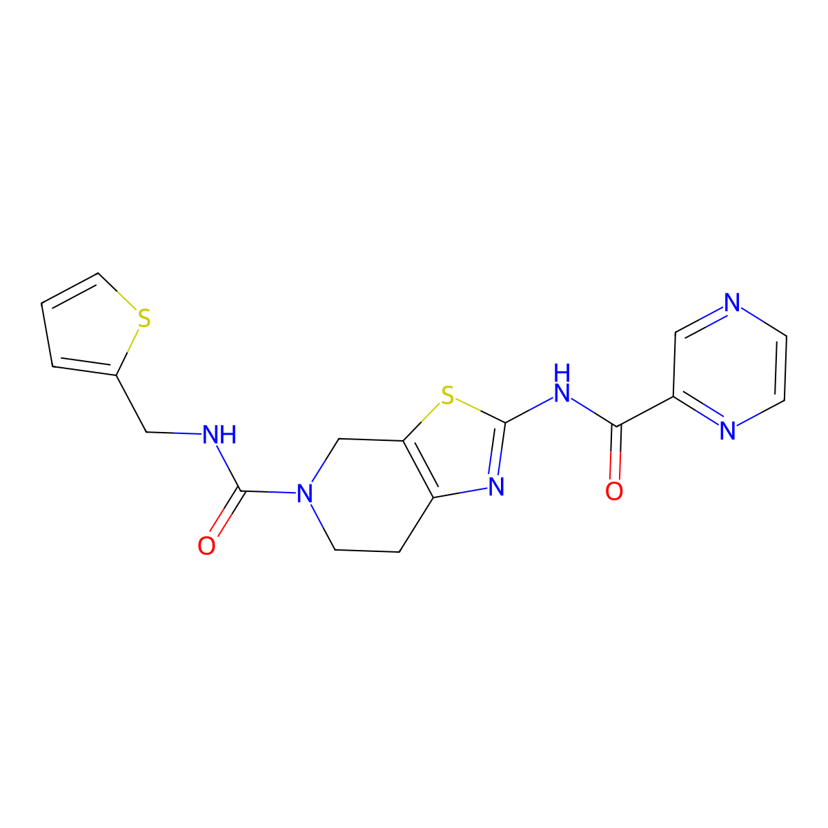 2-(pyrazine-2-carboxamido)-N-(thiophen-2-ylmethyl)-6,7-dihydrothiazolo[5,4-c]pyridine-5(4H)-carboxamide molecular structure, CAS 1351621-43-6