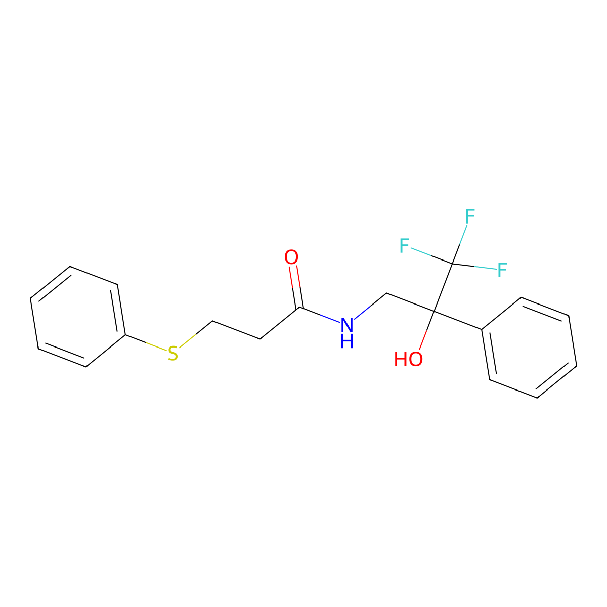 3-(phenylthio)-N-(3,3,3-trifluoro-2-hydroxy-2-phenylpropyl)propanamide molecular structure, CAS 1351621-49-2