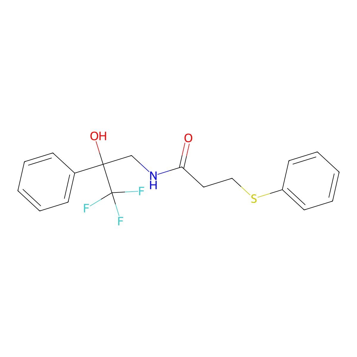 3-(phenylthio)-N-(3,3,3-trifluoro-2-hydroxy-2-phenylpropyl)propanamide molecular structure, CAS 1351621-49-2