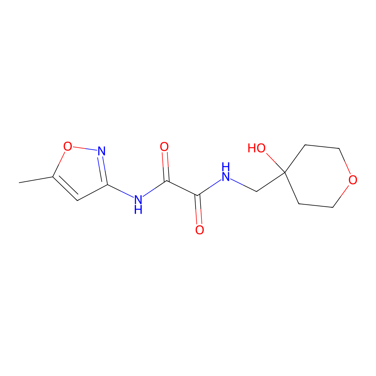 N1-((4-hydroxytetrahydro-2H-pyran-4-yl)methyl)-N2-(5-methylisoxazol-3-yl)oxalamide molecular structure, CAS 1351621-52-7