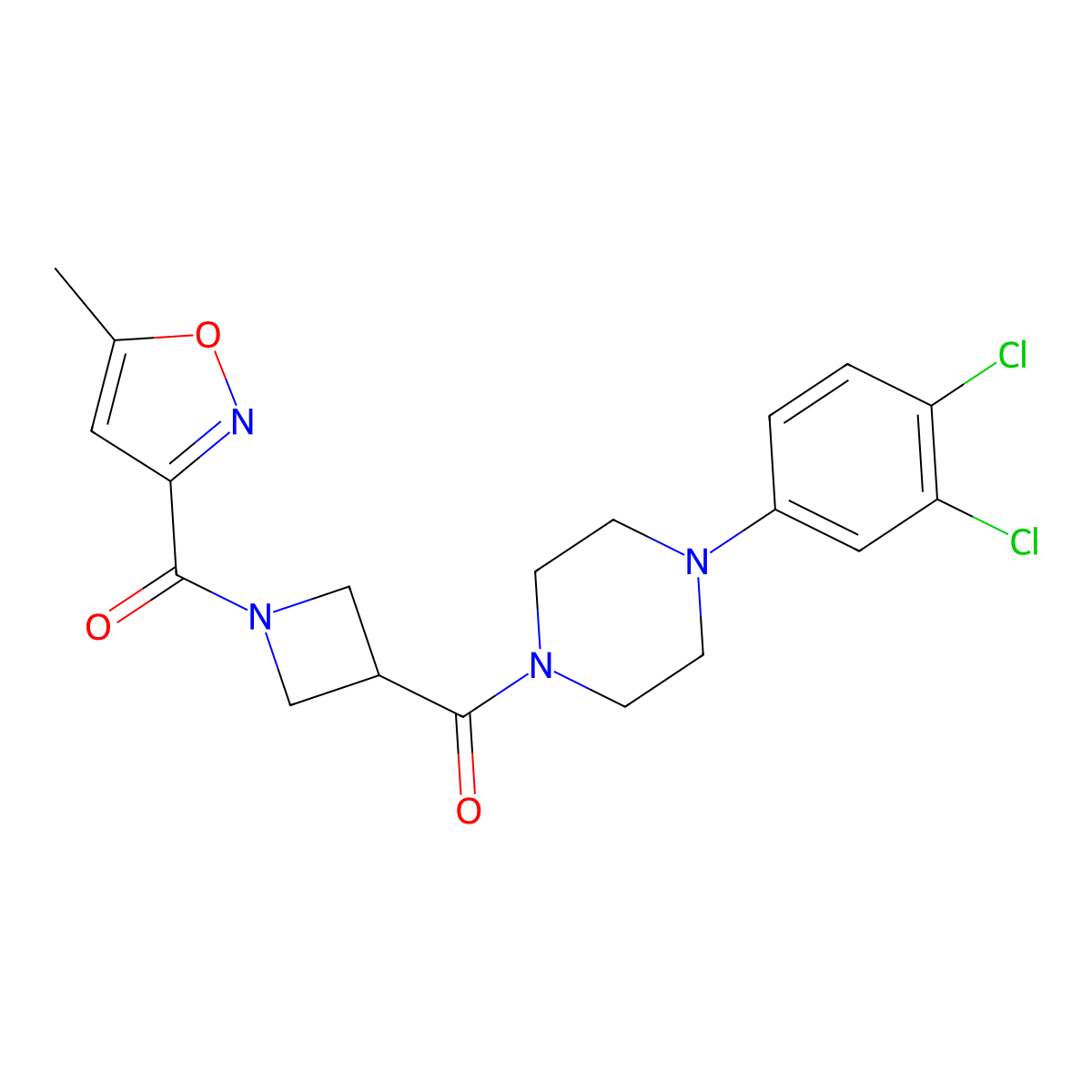 (4-(3,4-Dichlorophenyl)piperazin-1-yl)(1-(5-methylisoxazole-3-carbonyl)azetidin-3-yl)methanone molecular structure, CAS 1351621-63-0