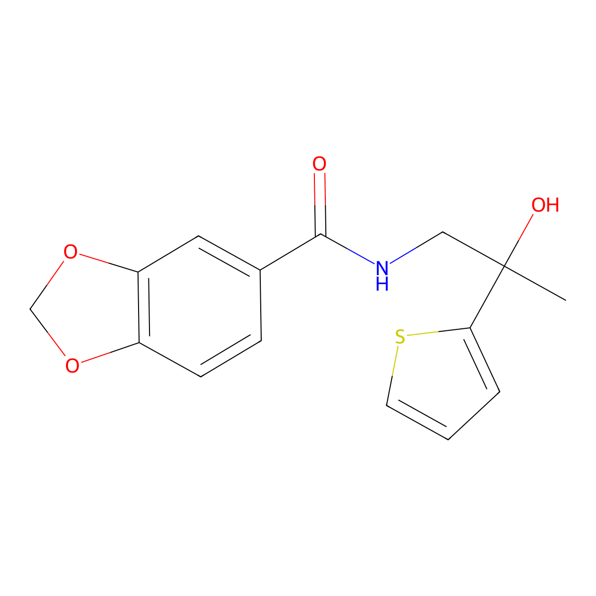 N-(2-hydroxy-2-(thiophen-2-yl)propyl)benzo[d][1,3]dioxole-5-carboxamide molecular structure, CAS 1351621-65-2
