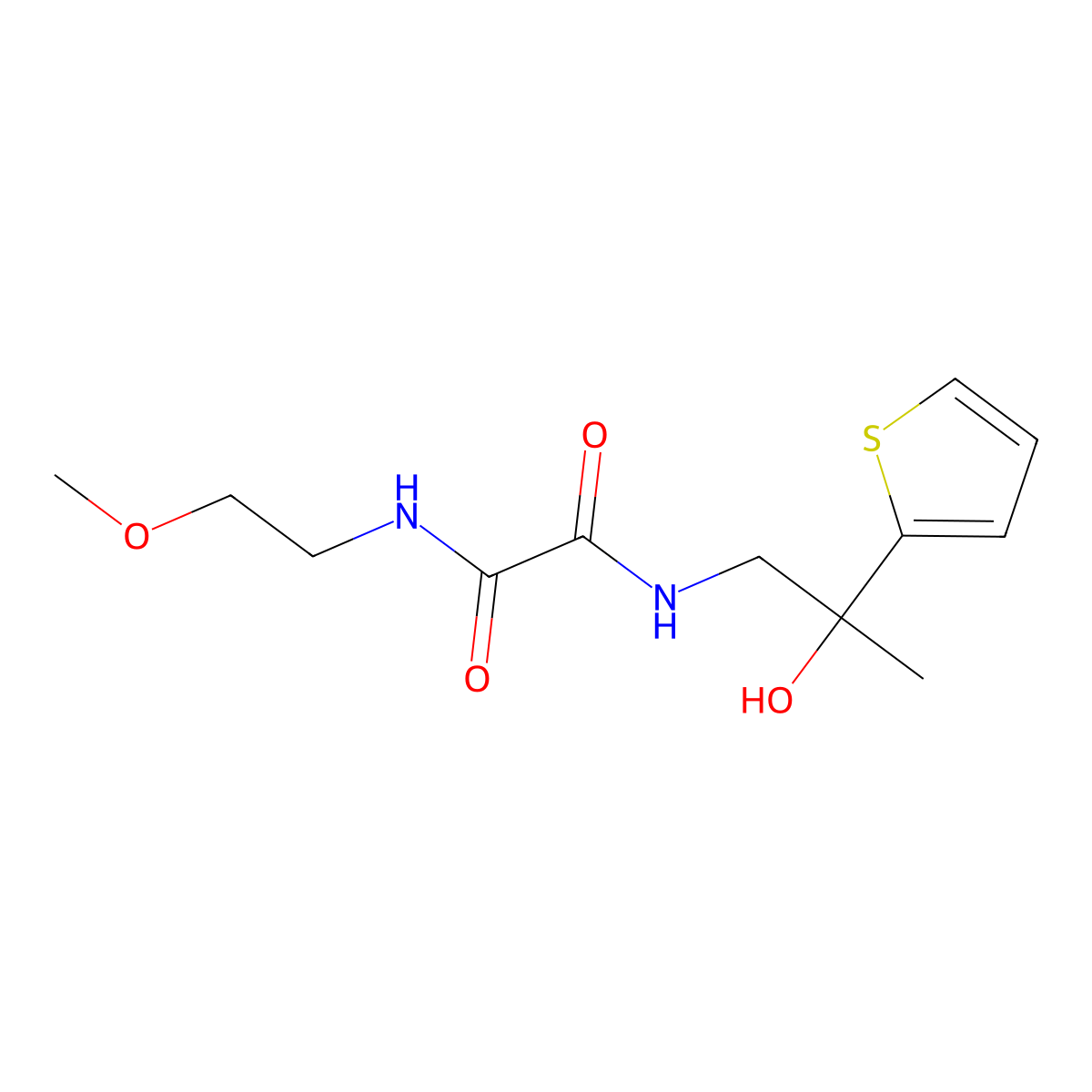 N1-(2-hydroxy-2-(thiophen-2-yl)propyl)-N2-(2-methoxyethyl)oxalamide molecular structure, CAS 1351621-69-6