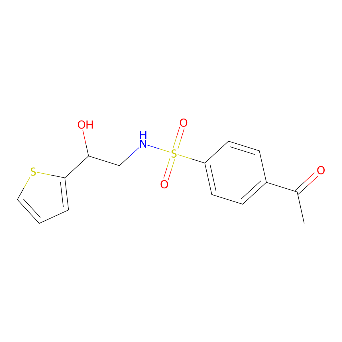 4-acetyl-N-(2-hydroxy-2-(thiophen-2-yl)ethyl)benzenesulfonamide molecular structure, CAS 1351621-75-4