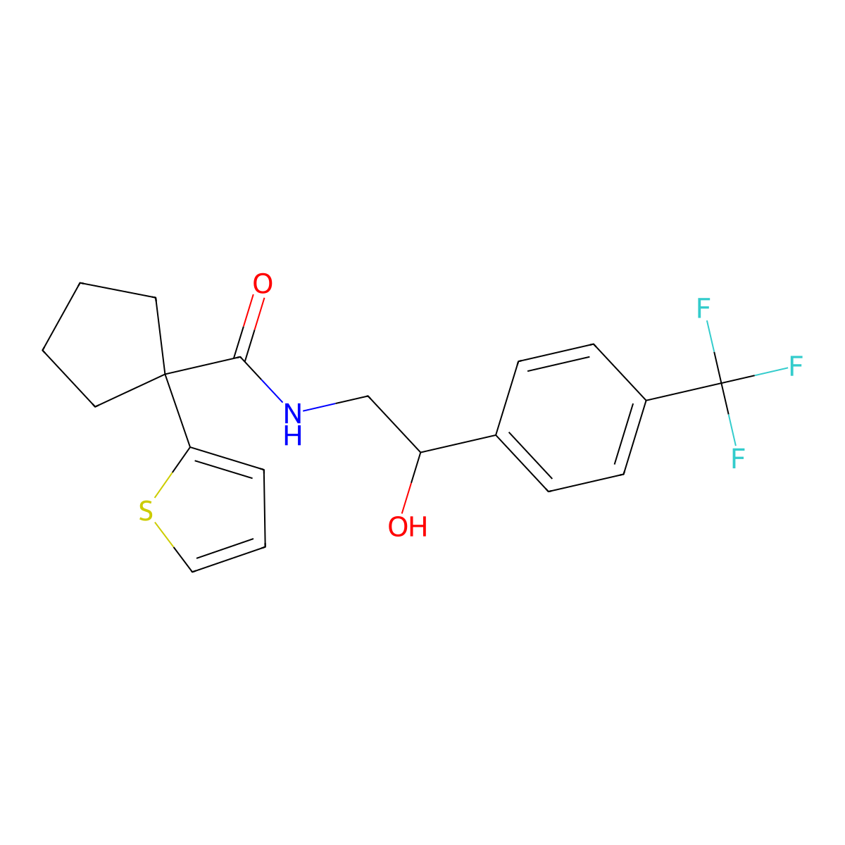 N-(2-hydroxy-2-(4-(trifluoromethyl)phenyl)ethyl)-1-(thiophen-2-yl)cyclopentanecarboxamide molecular structure, CAS 1351622-07-5