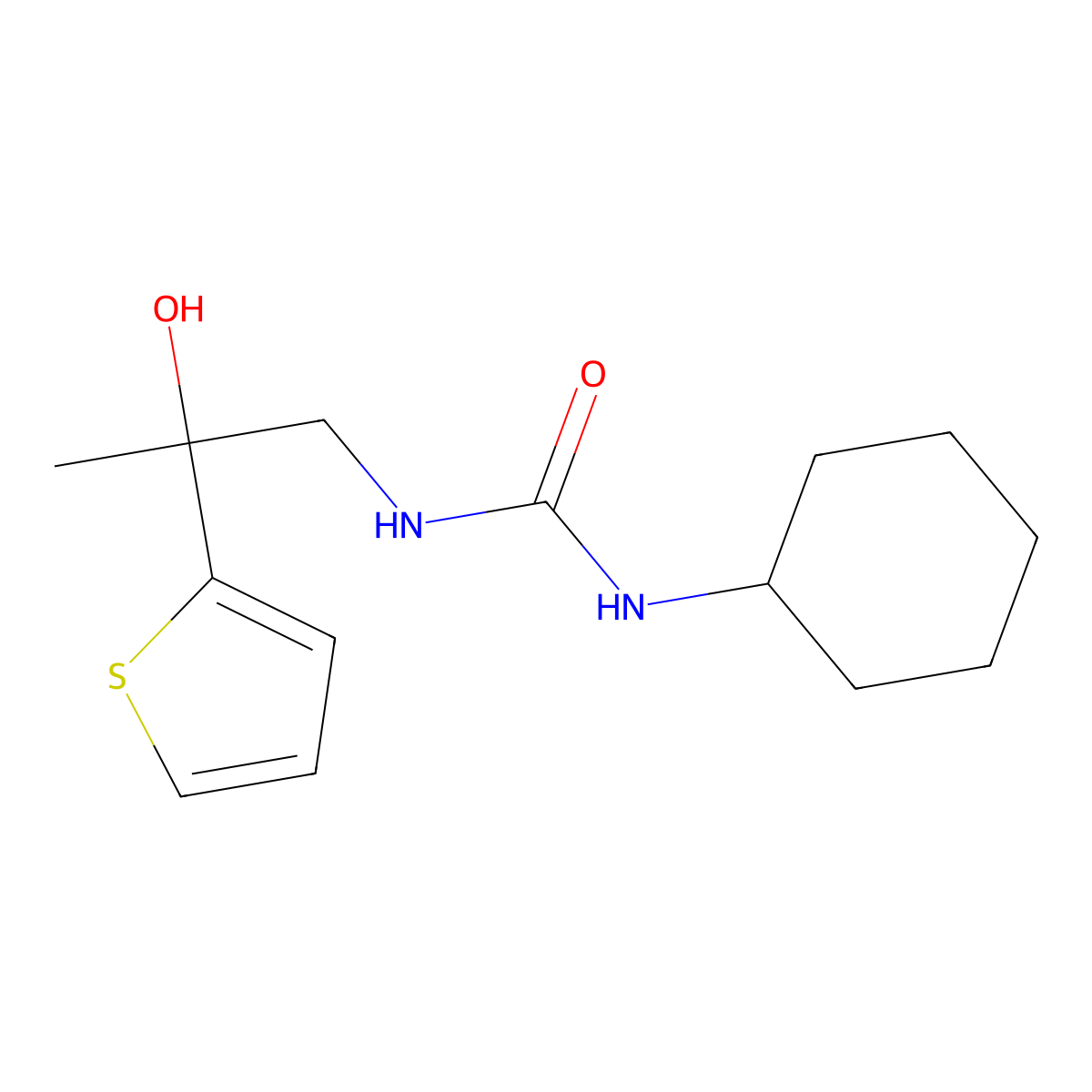 1-Cyclohexyl-3-(2-hydroxy-2-(thiophen-2-yl)propyl)urea molecular structure, CAS 1351622-19-9