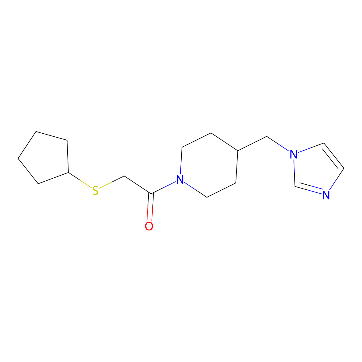 1-(4-((1H-imidazol-1-yl)methyl)piperidin-1-yl)-2-(cyclopentylthio)ethanone molecular structure, CAS 1351622-23-5