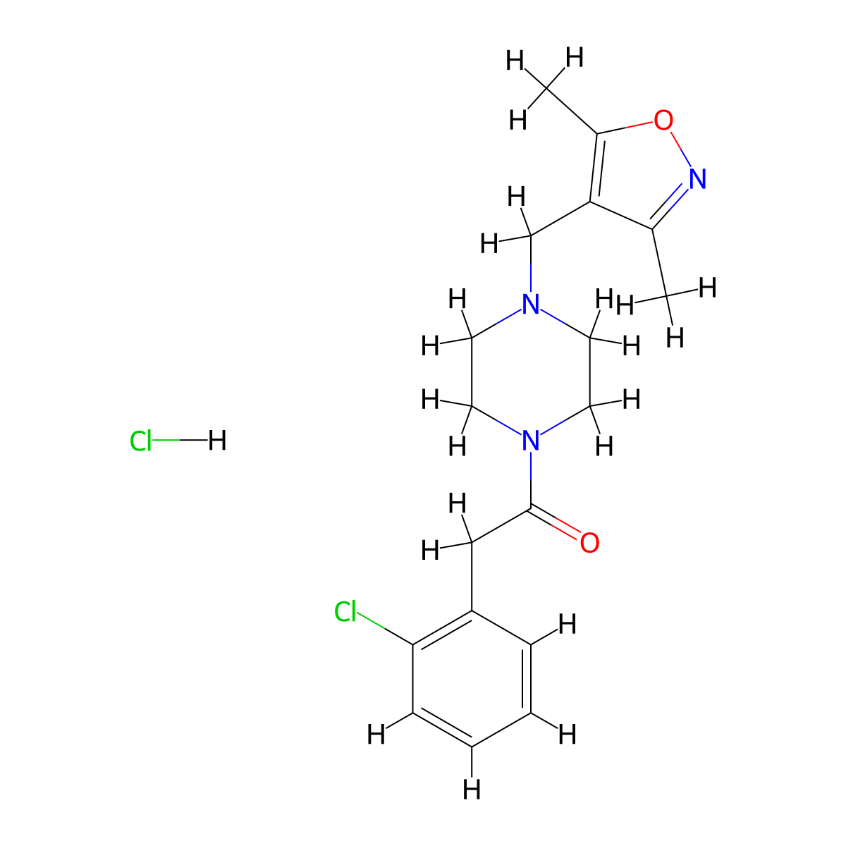 2-(2-Chlorophenyl)-1-(4-((3,5-dimethylisoxazol-4-yl)methyl)piperazin-1-yl)ethanone hydrochloride molecular structure, CAS 1351622-28-0