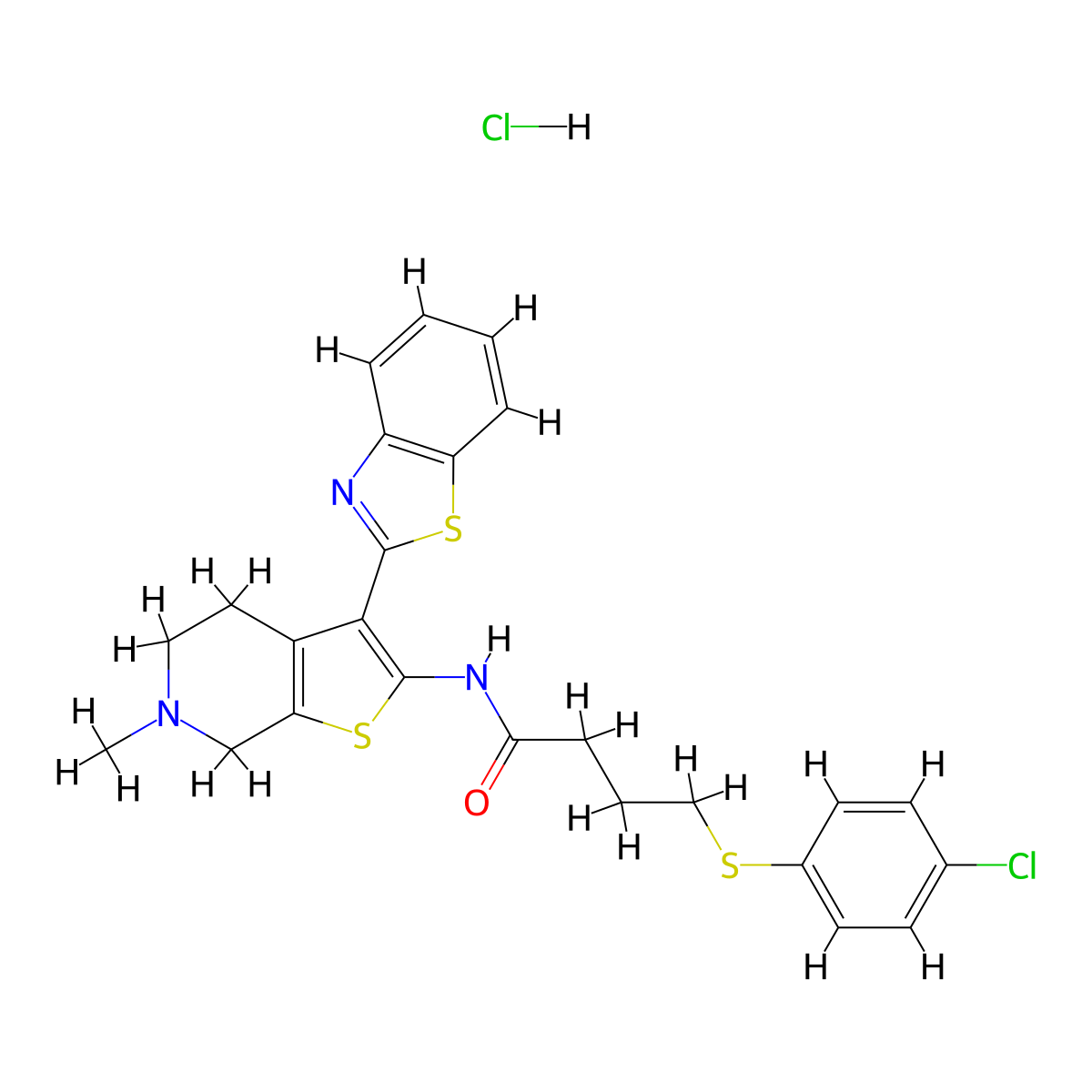 N-(3-(benzo[d]thiazol-2-yl)-6-methyl-4,5,6,7-tetrahydrothieno[2,3-c]pyridin-2-yl)-4-((4-chlorophenyl)thio)butanamide hydrochloride molecular structure, CAS 1351622-29-1