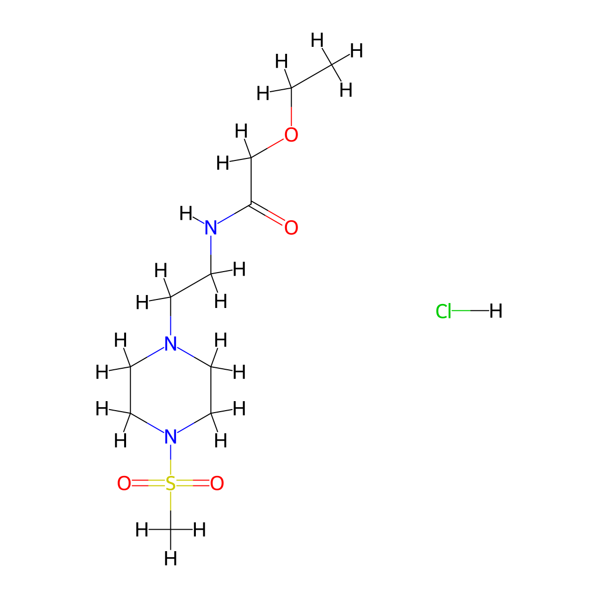 2-ethoxy-N-(2-(4-(methylsulfonyl)piperazin-1-yl)ethyl)acetamide hydrochloride molecular structure, CAS 1351622-34-8