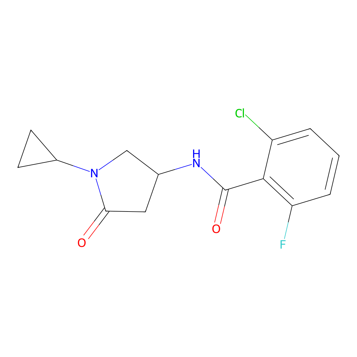 2-chloro-N-(1-cyclopropyl-5-oxopyrrolidin-3-yl)-6-fluorobenzamide molecular structure, CAS 1351622-35-9