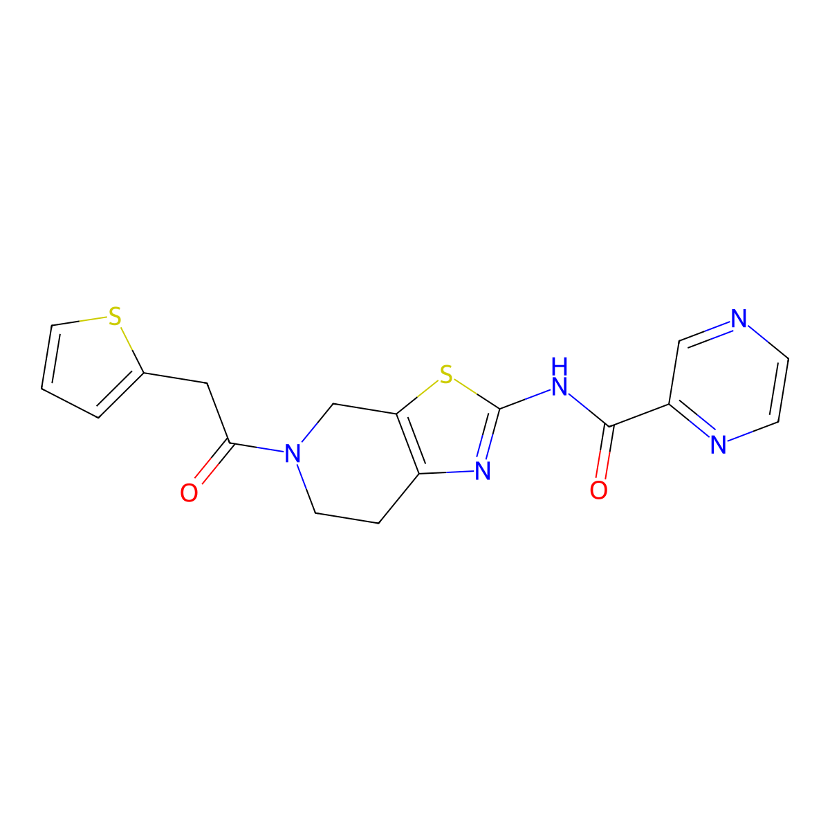 N-(5-(2-(thiophen-2-yl)acetyl)-4,5,6,7-tetrahydrothiazolo[5,4-c]pyridin-2-yl)pyrazine-2-carboxamide molecular structure, CAS 1351622-38-2