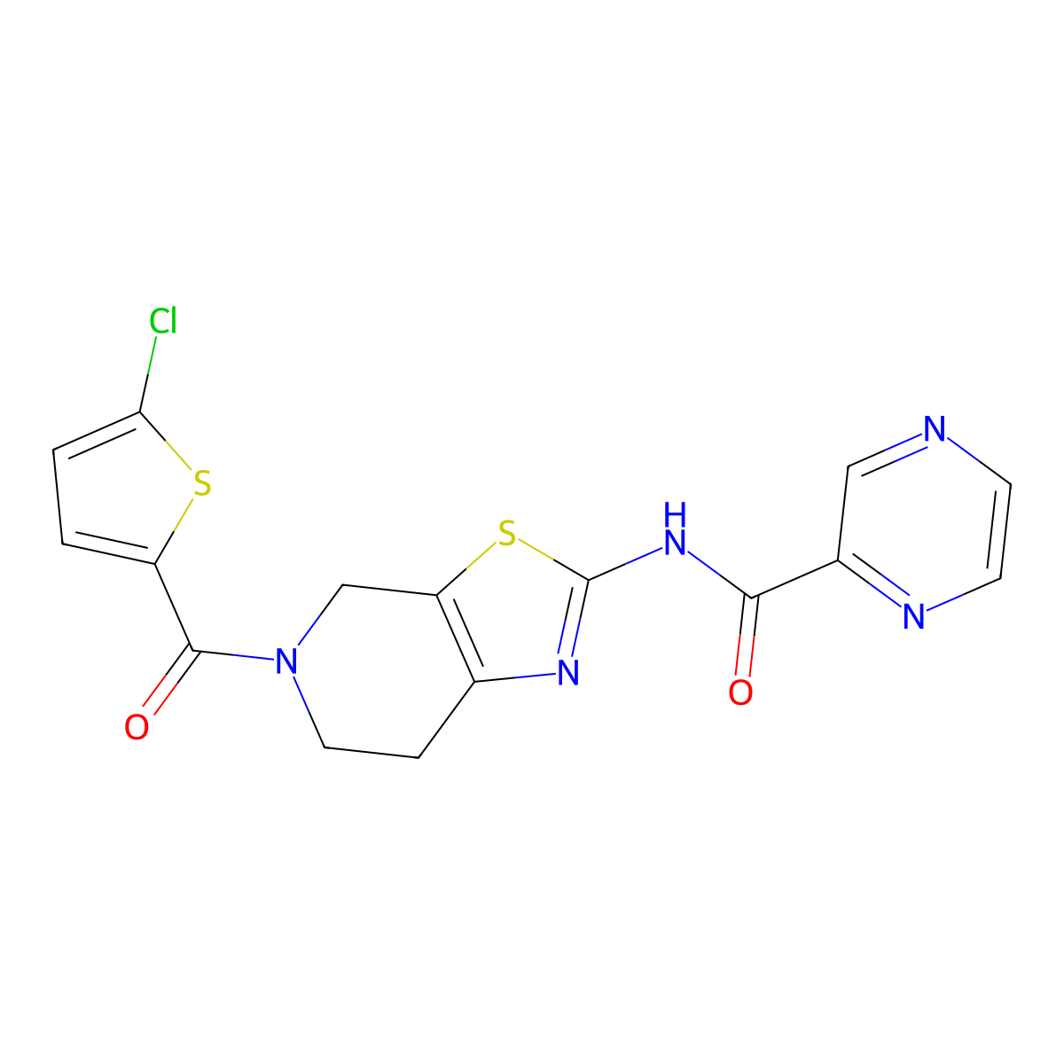 N-(5-(5-chlorothiophene-2-carbonyl)-4,5,6,7-tetrahydrothiazolo[5,4-c]pyridin-2-yl)pyrazine-2-carboxamide molecular structure, CAS 1351622-40-6