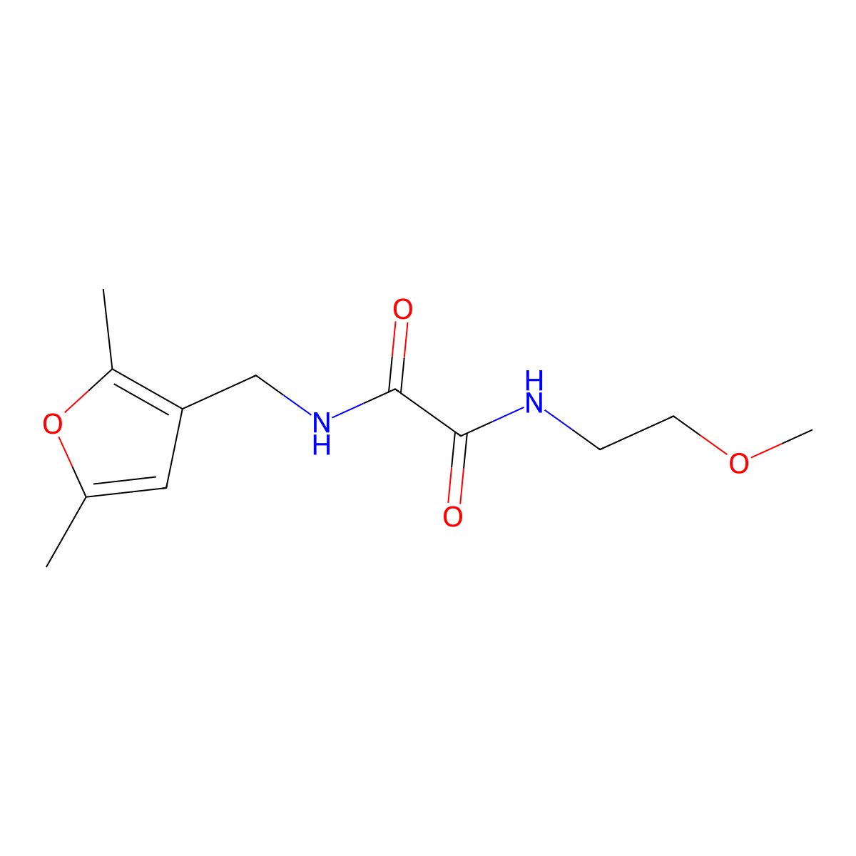 N1-((2,5-dimethylfuran-3-yl)methyl)-N2-(2-methoxyethyl)oxalamide molecular structure, CAS 1351622-48-4