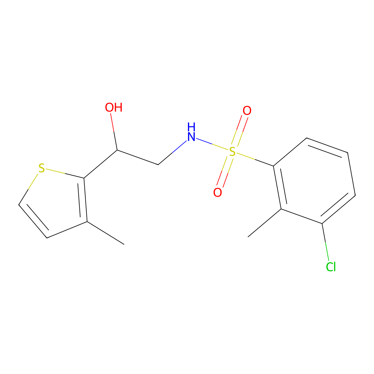 3-chloro-N-(2-hydroxy-2-(3-methylthiophen-2-yl)ethyl)-2-methylbenzenesulfonamide molecular structure, CAS 1351622-72-4