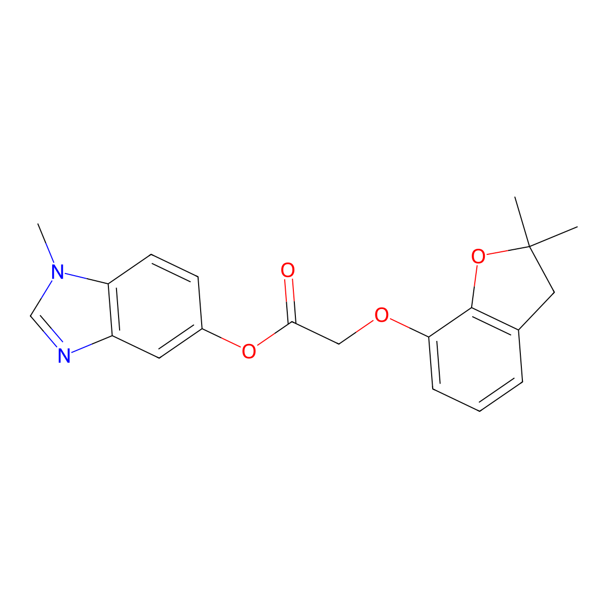 1-methyl-1H-benzo[d]imidazol-5-yl 2-((2,2-dimethyl-2,3-dihydrobenzofuran-7-yl)oxy)acetate molecular structure, CAS 1351622-74-6