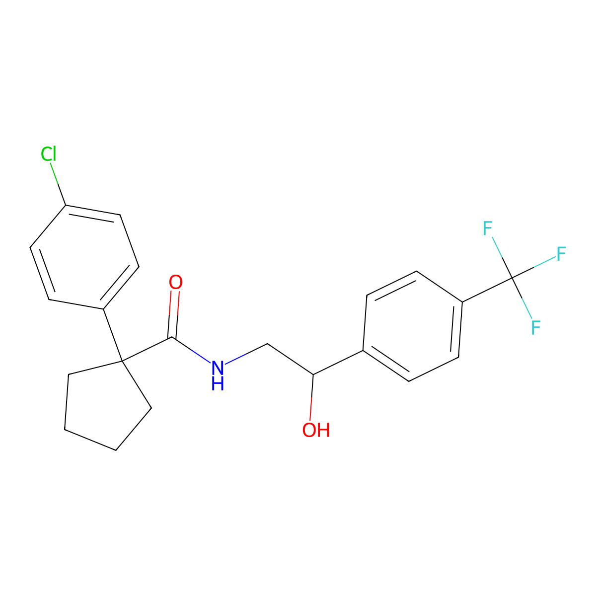 1-(4-chlorophenyl)-N-(2-hydroxy-2-(4-(trifluoromethyl)phenyl)ethyl)cyclopentanecarboxamide molecular structure, CAS 1351622-82-6