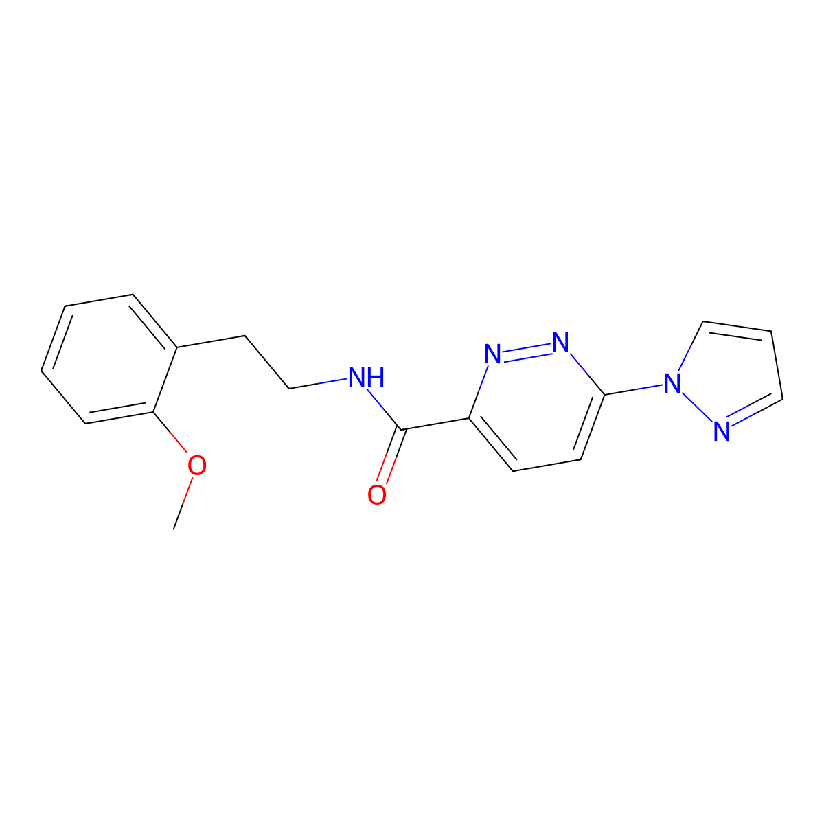 N-(2-methoxyphenethyl)-6-(1H-pyrazol-1-yl)pyridazine-3-carboxamide molecular structure, CAS 1351622-86-0