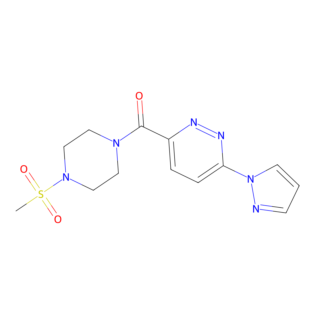(6-(1H-pyrazol-1-yl)pyridazin-3-yl)(4-(methylsulfonyl)piperazin-1-yl)methanone molecular structure, CAS 1351622-90-6
