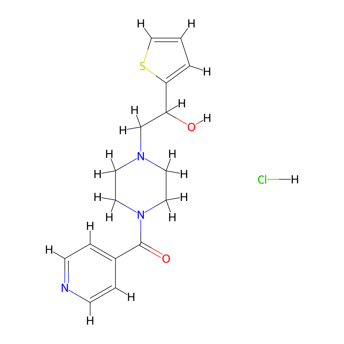 (4-(2-Hydroxy-2-(thiophen-2-yl)ethyl)piperazin-1-yl)(pyridin-4-yl)methanone hydrochloride molecular structure, CAS 1351622-91-7