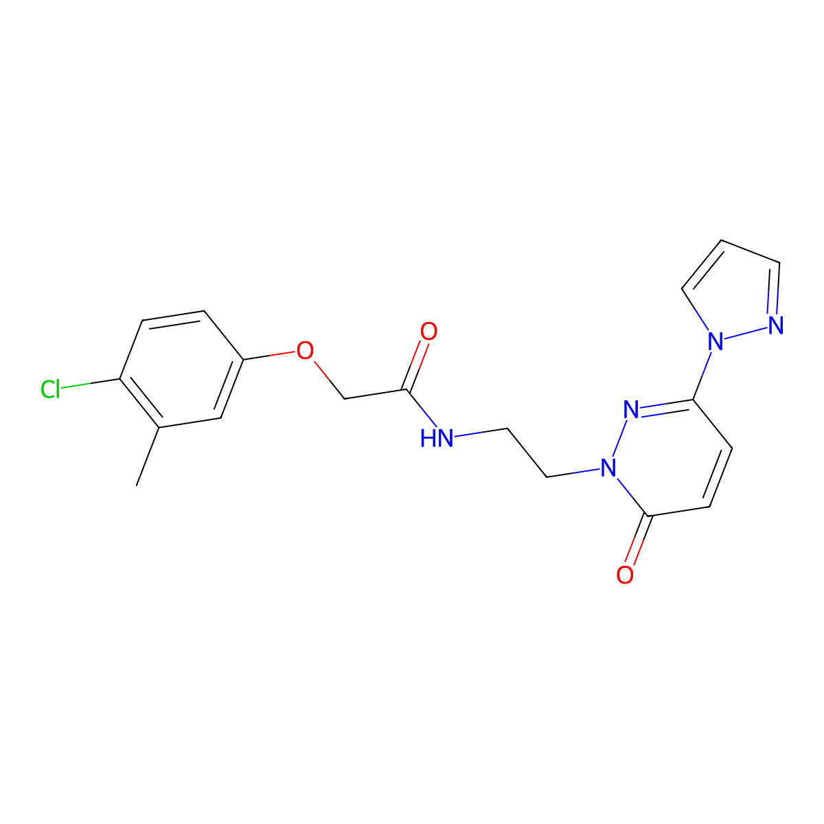 2-(4-chloro-3-methylphenoxy)-N-(2-(6-oxo-3-(1H-pyrazol-1-yl)pyridazin-1(6H)-yl)ethyl)acetamide molecular structure, CAS 1351622-92-8