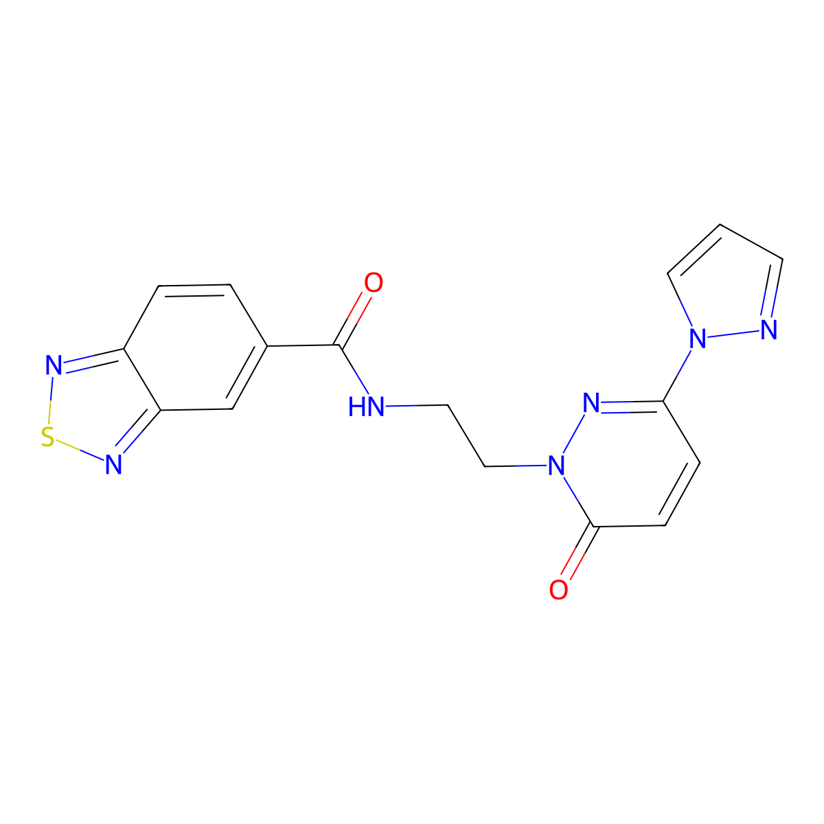 N-(2-(6-oxo-3-(1H-pyrazol-1-yl)pyridazin-1(6H)-yl)ethyl)benzo[c][1,2,5]thiadiazole-5-carboxamide molecular structure, CAS 1351622-95-1