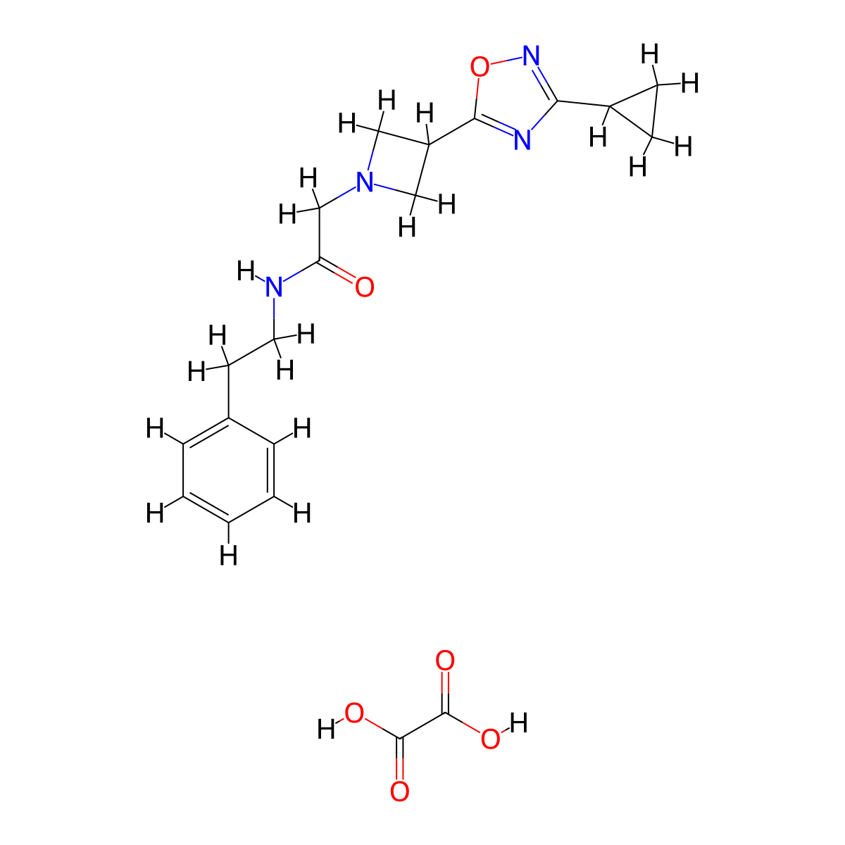 2-(3-(3-cyclopropyl-1,2,4-oxadiazol-5-yl)azetidin-1-yl)-N-phenethylacetamide oxalate molecular structure, CAS 1351622-97-3