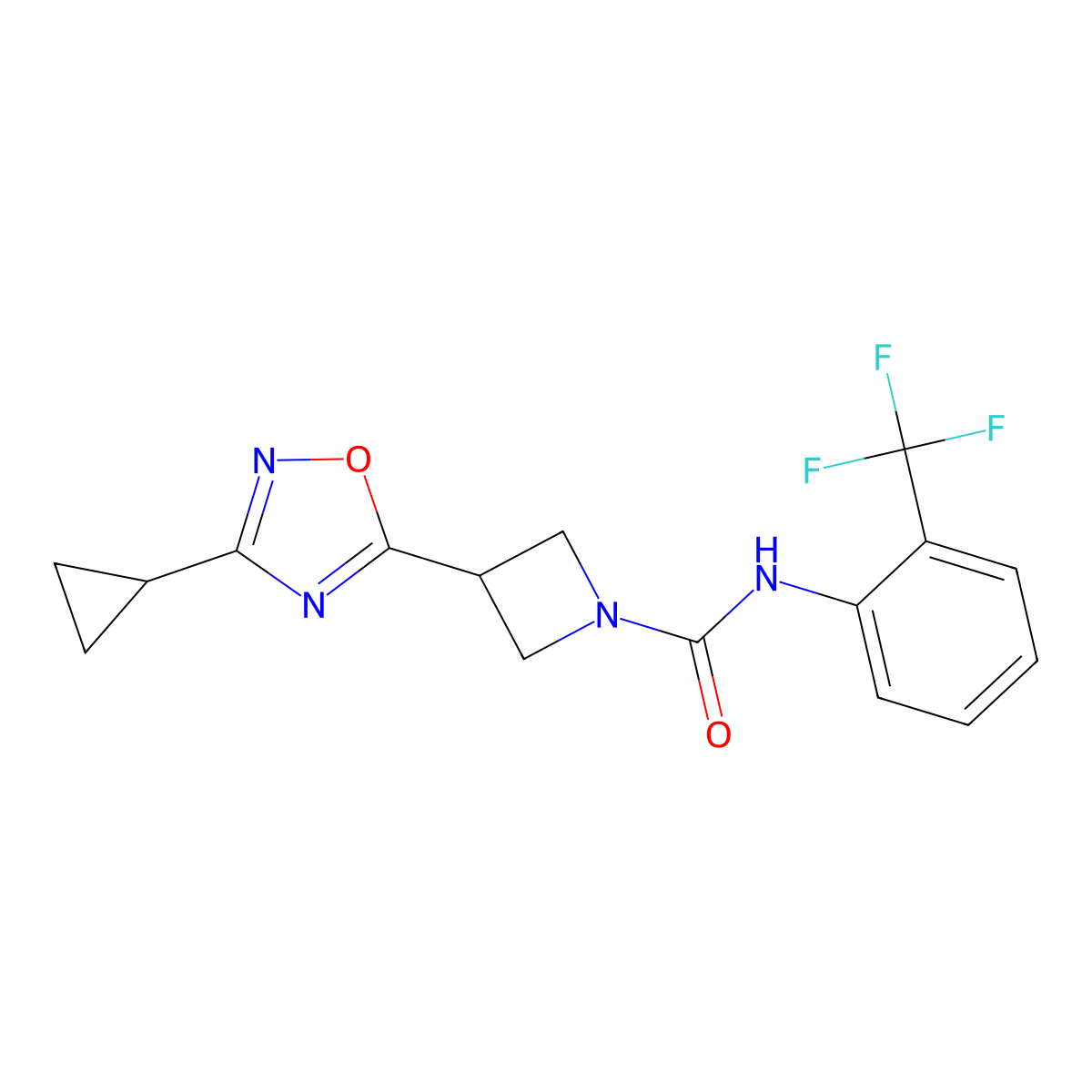 3-(3-cyclopropyl-1,2,4-oxadiazol-5-yl)-N-[2-(trifluoromethyl)phenyl]azetidine-1-carboxamide molecular structure, CAS 1351623-01-2