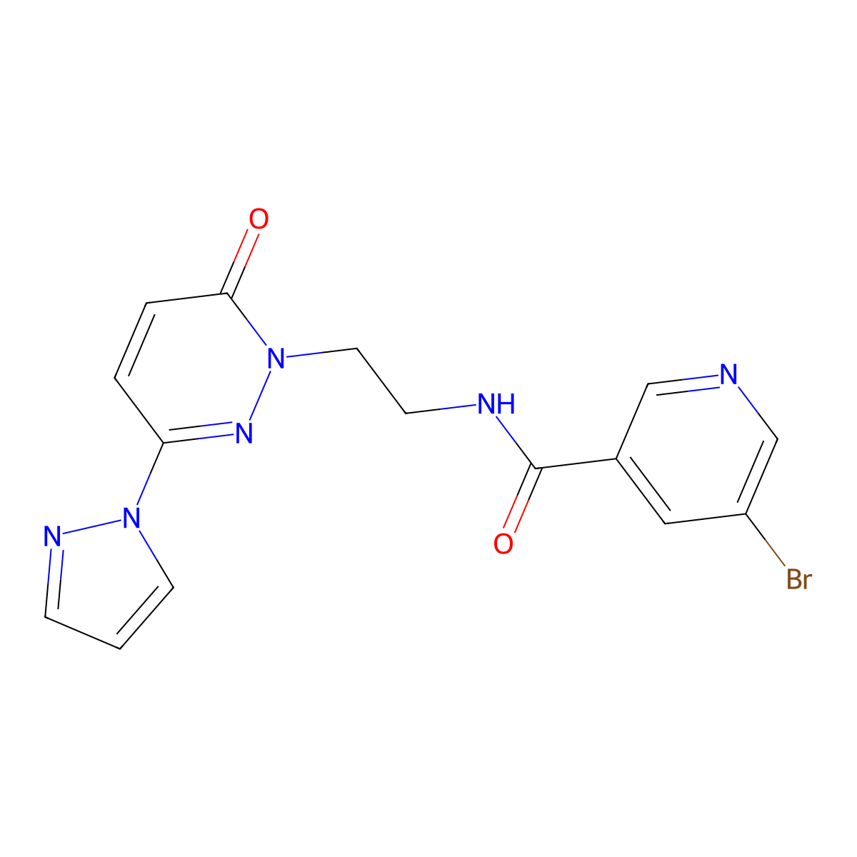 5-bromo-N-(2-(6-oxo-3-(1H-pyrazol-1-yl)pyridazin-1(6H)-yl)ethyl)nicotinamide molecular structure, CAS 1351623-02-3