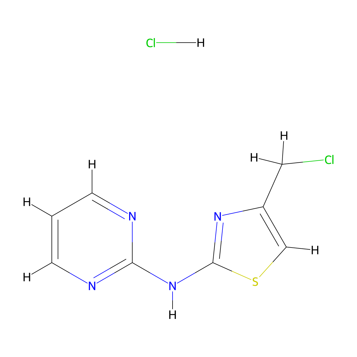 N-[4-(chloromethyl)-1,3-thiazol-2-yl]pyrimidin-2-amine hydrochloride molecular structure, CAS 1351623-03-4