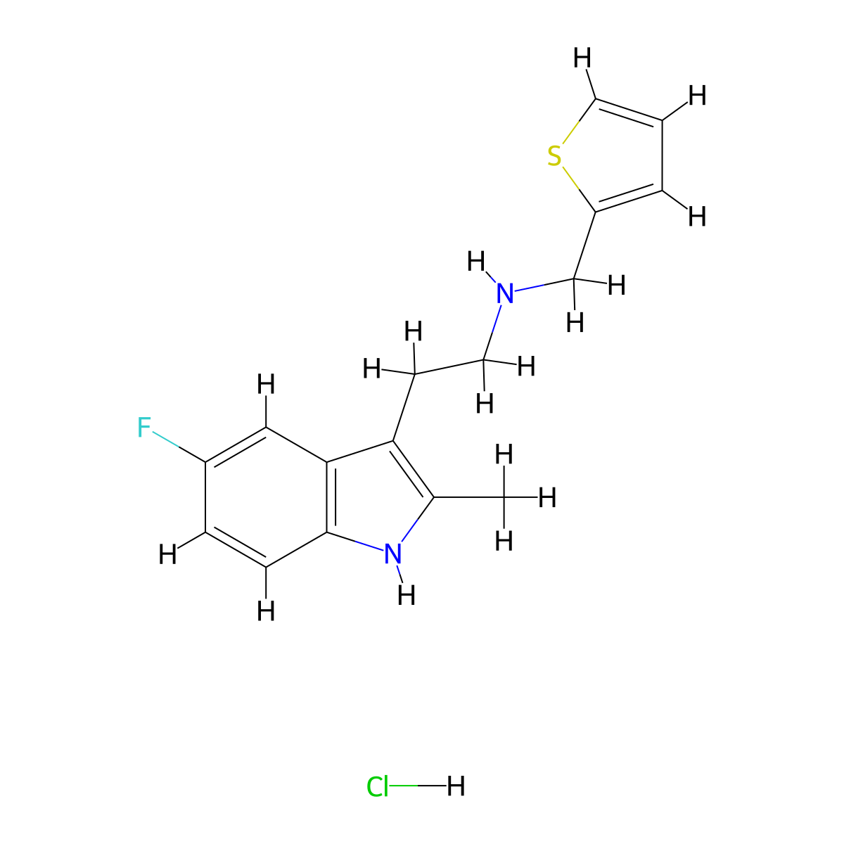 2-(5-fluoro-2-methyl-1H-indol-3-yl)-N-(thiophen-2-ylmethyl)ethanamine hydrochloride molecular structure, CAS 1351623-10-3