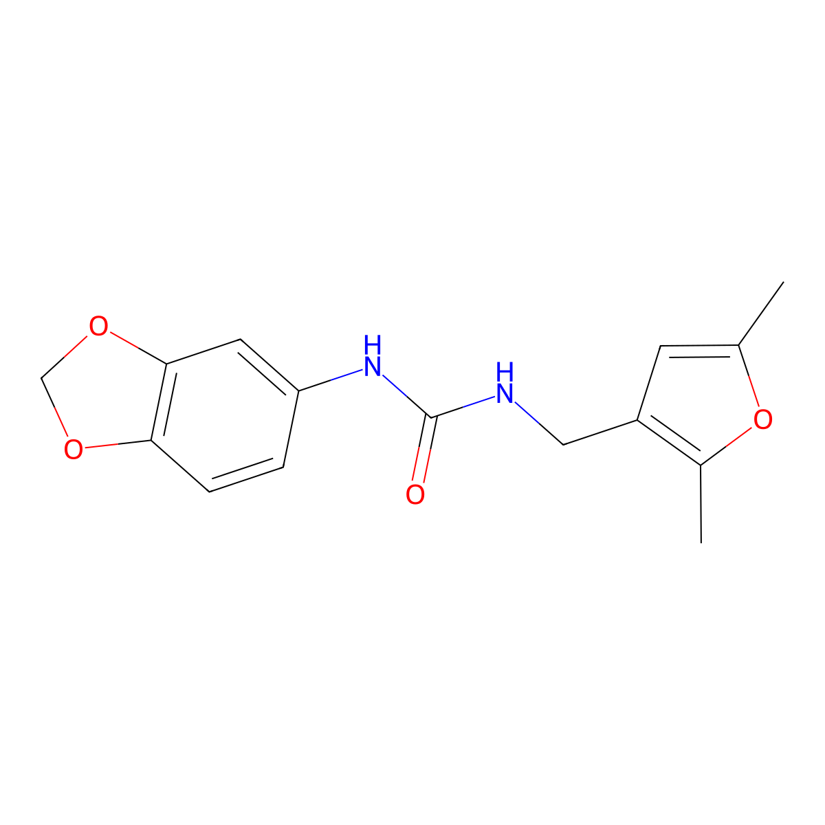 1-(Benzo[d][1,3]dioxol-5-yl)-3-((2,5-dimethylfuran-3-yl)methyl)urea molecular structure, CAS 1351623-14-7