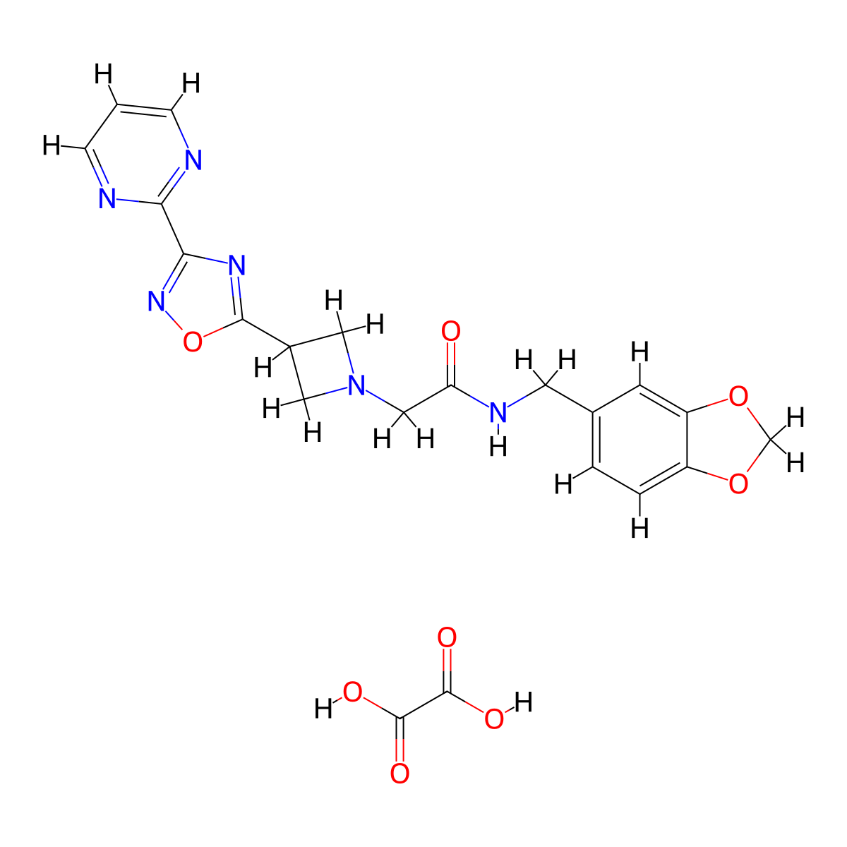 N-(benzo[d][1,3]dioxol-5-ylmethyl)-2-(3-(3-(pyrimidin-2-yl)-1,2,4-oxadiazol-5-yl)azetidin-1-yl)acetamide oxalate molecular structure, CAS 1351623-16-9