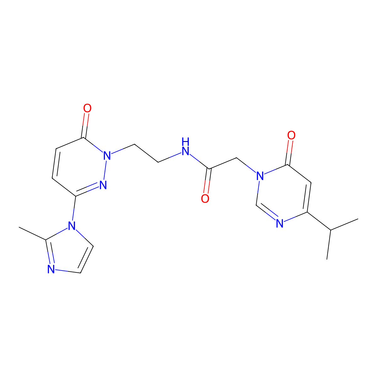 2-(4-isopropyl-6-oxopyrimidin-1(6H)-yl)-N-(2-(3-(2-methyl-1H-imidazol-1-yl)-6-oxopyridazin-1(6H)-yl)ethyl)acetamide molecular structure, CAS 1351623-19-2