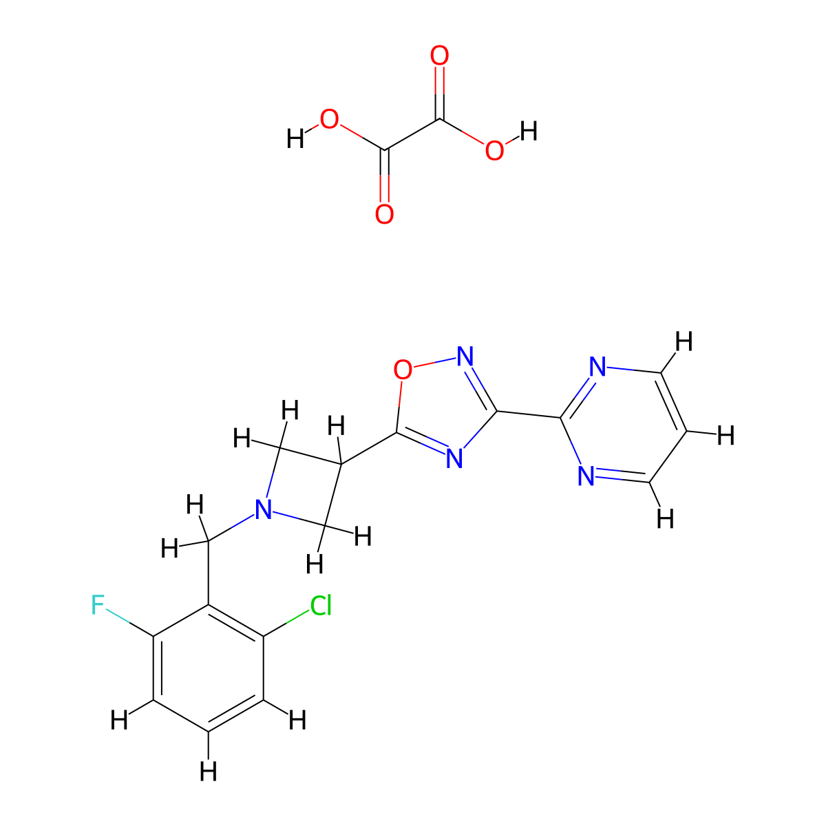5-(1-(2-Chloro-6-fluorobenzyl)azetidin-3-yl)-3-(pyrimidin-2-yl)-1,2,4-oxadiazole oxalate molecular structure, CAS 1351623-23-8