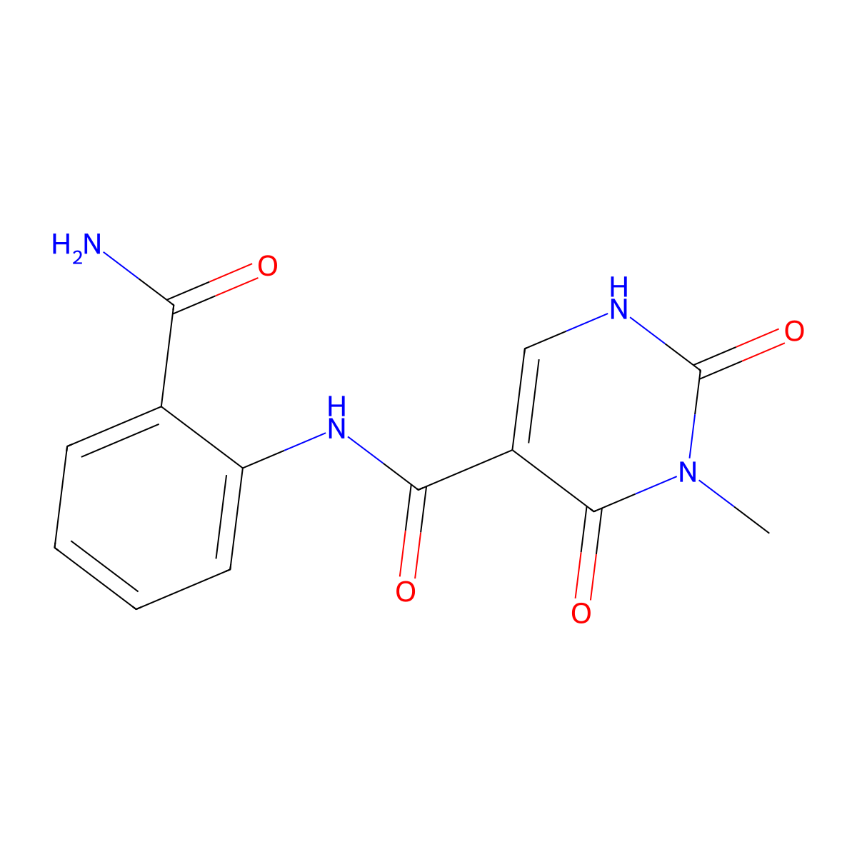 N-(2-carbamoylphenyl)-3-methyl-2,4-dioxo-1,2,3,4-tetrahydropyrimidine-5-carboxamide molecular structure, CAS 1351623-26-1