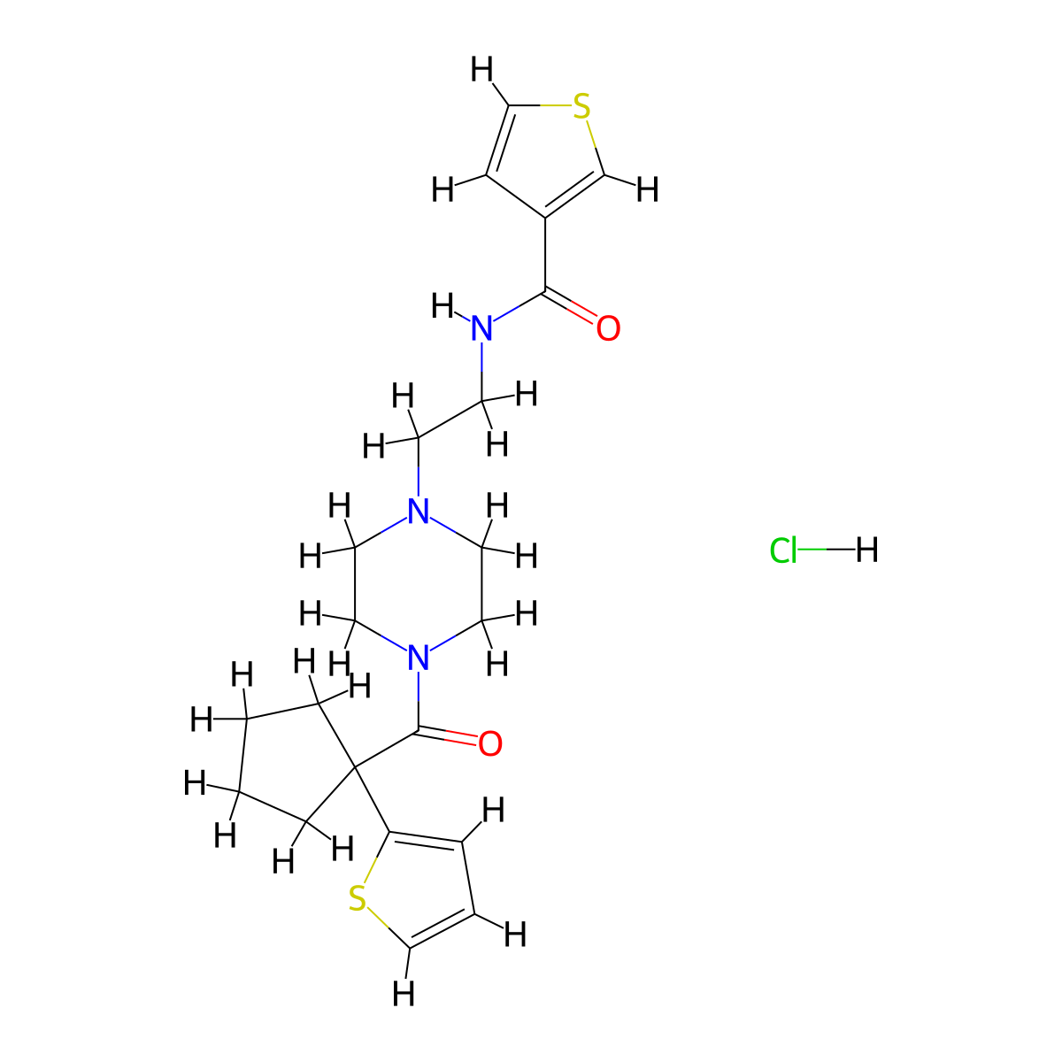 N-(2-(4-(1-(thiophen-2-yl)cyclopentanecarbonyl)piperazin-1-yl)ethyl)thiophene-3-carboxamide hydrochloride molecular structure, CAS 1351623-32-9