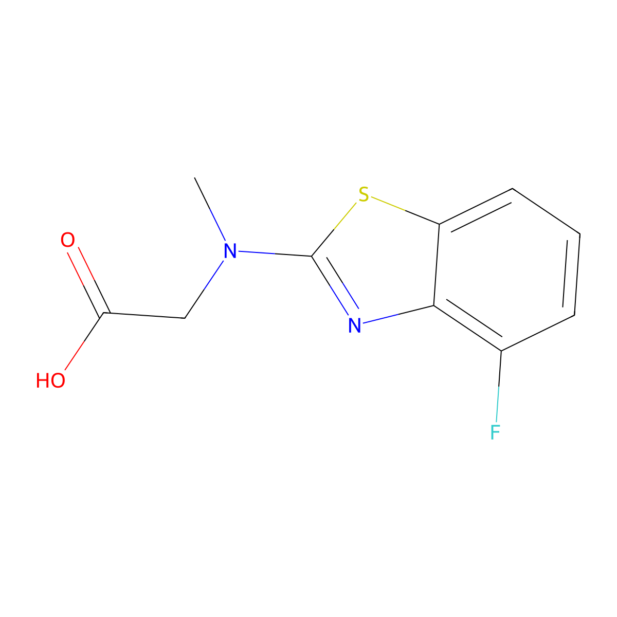 2-((4-Fluoro-1,3-benzothiazol-2-yl)(methyl)amino)acetic acid molecular structure, CAS 1351623-35-2