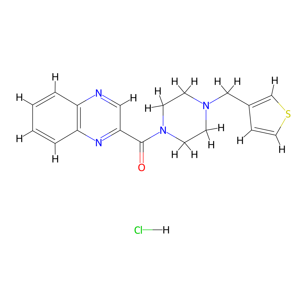 Quinoxalin-2-yl(4-(thiophen-3-ylmethyl)piperazin-1-yl)methanone hydrochloride molecular structure, CAS 1351630-17-5