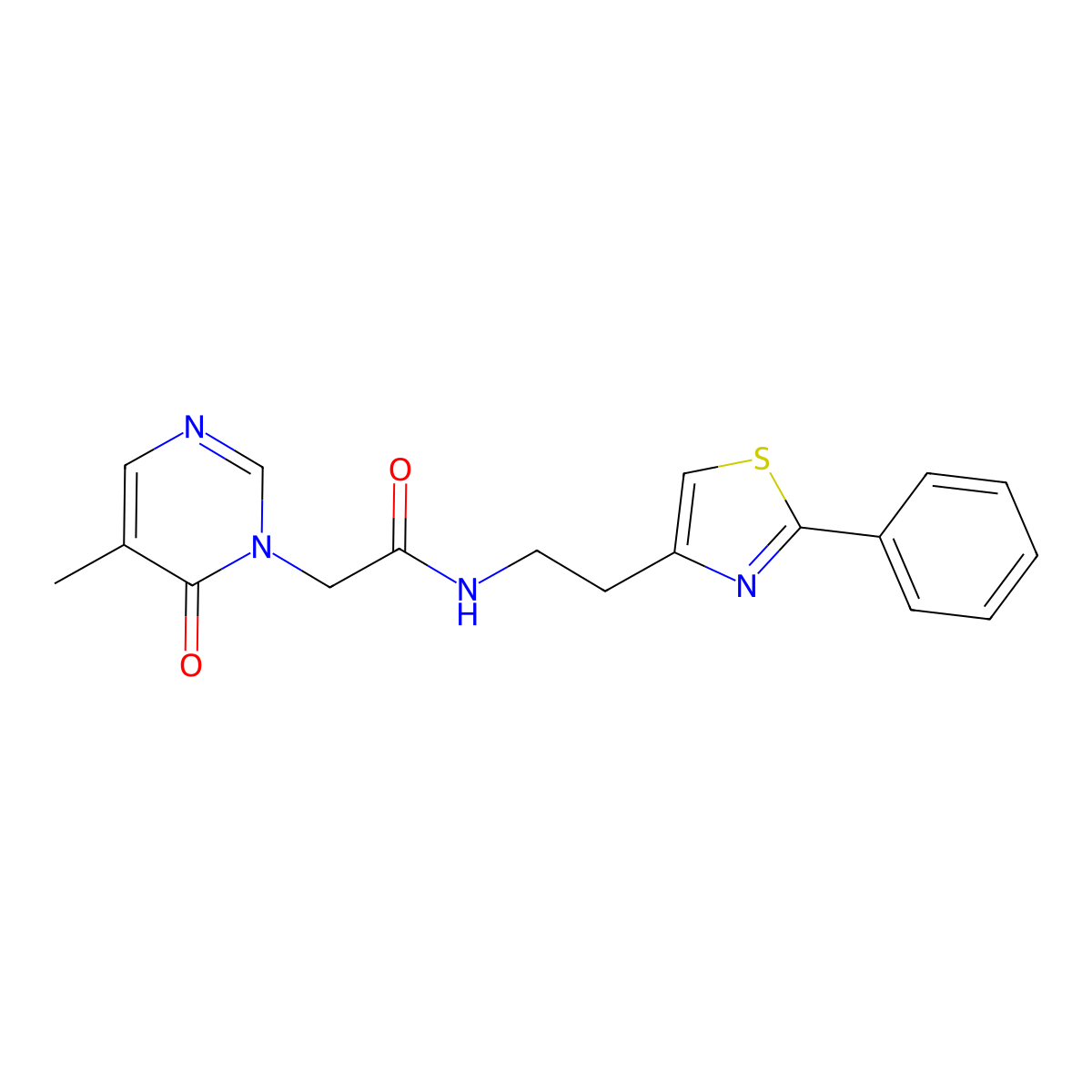 2-(5-methyl-6-oxopyrimidin-1(6H)-yl)-N-(2-(2-phenylthiazol-4-yl)ethyl)acetamide molecular structure, CAS 1351630-21-1