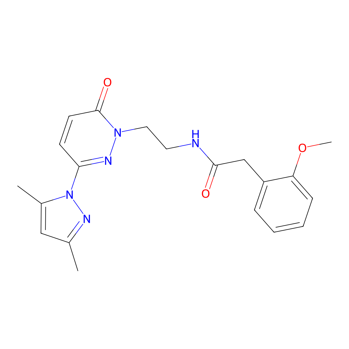 N-(2-(3-(3,5-dimethyl-1H-pyrazol-1-yl)-6-oxopyridazin-1(6H)-yl)ethyl)-2-(2-methoxyphenyl)acetamide molecular structure, CAS 1351630-24-4