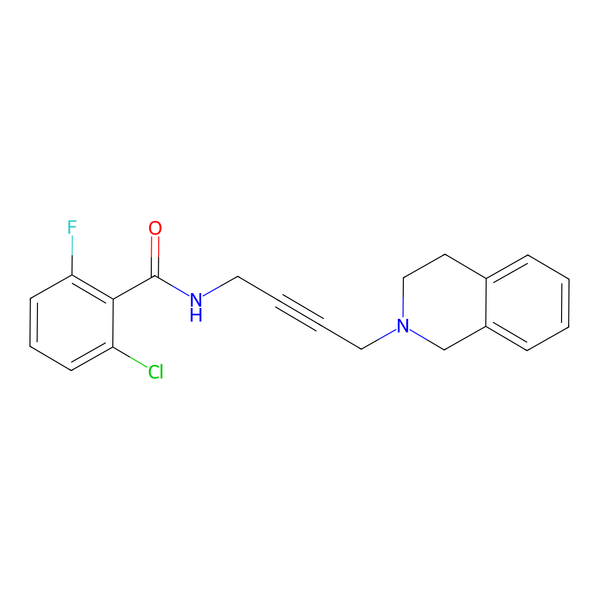 2-chloro-6-fluoro-N-[4-(1,2,3,4-tetrahydroisoquinolin-2-yl)but-2-yn-1-yl]benzamide molecular structure, CAS 1351630-25-5