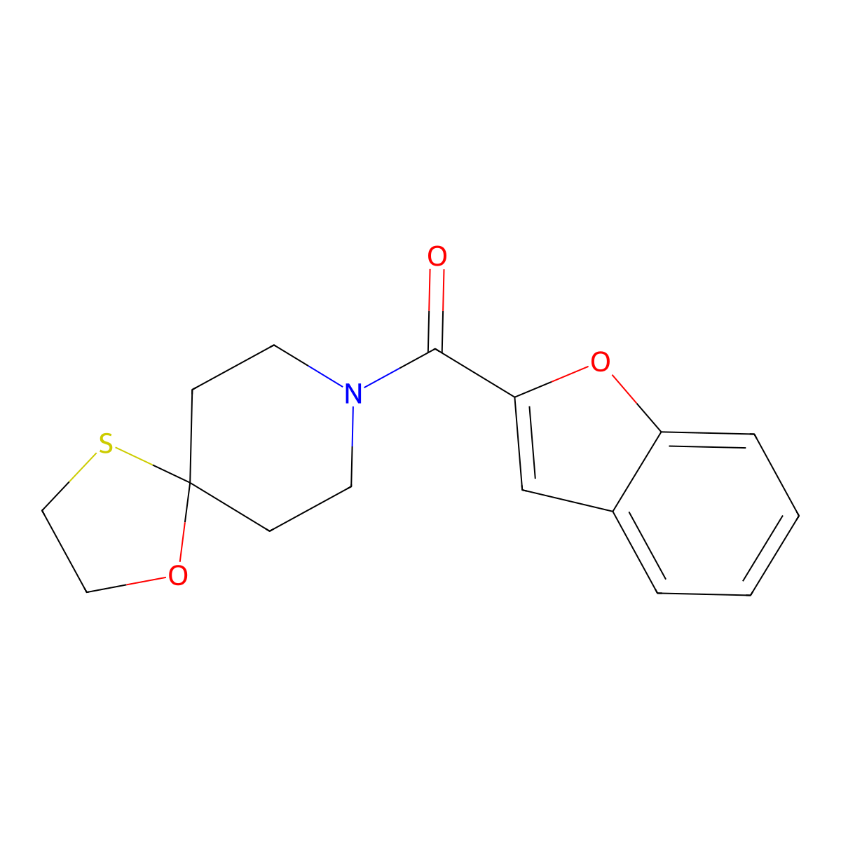 Benzofuran-2-yl(1-oxa-4-thia-8-azaspiro[4.5]decan-8-yl)methanone molecular structure, CAS 1351630-27-7