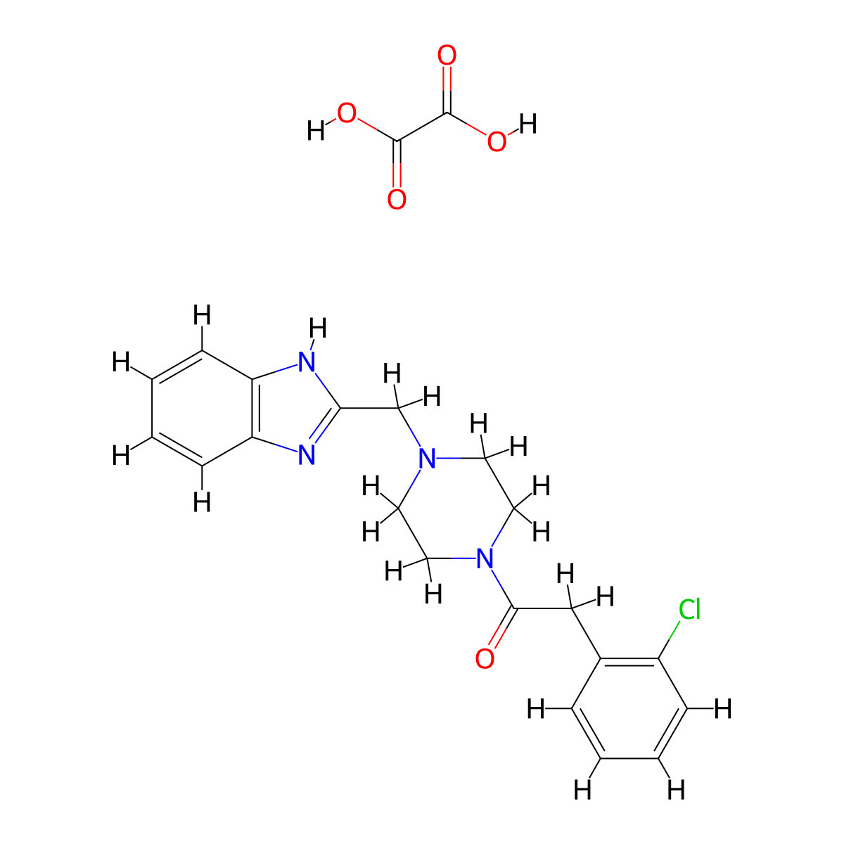 1-(4-((1H-benzo[d]imidazol-2-yl)methyl)piperazin-1-yl)-2-(2-chlorophenyl)ethanone oxalate molecular structure, CAS 1351630-31-3