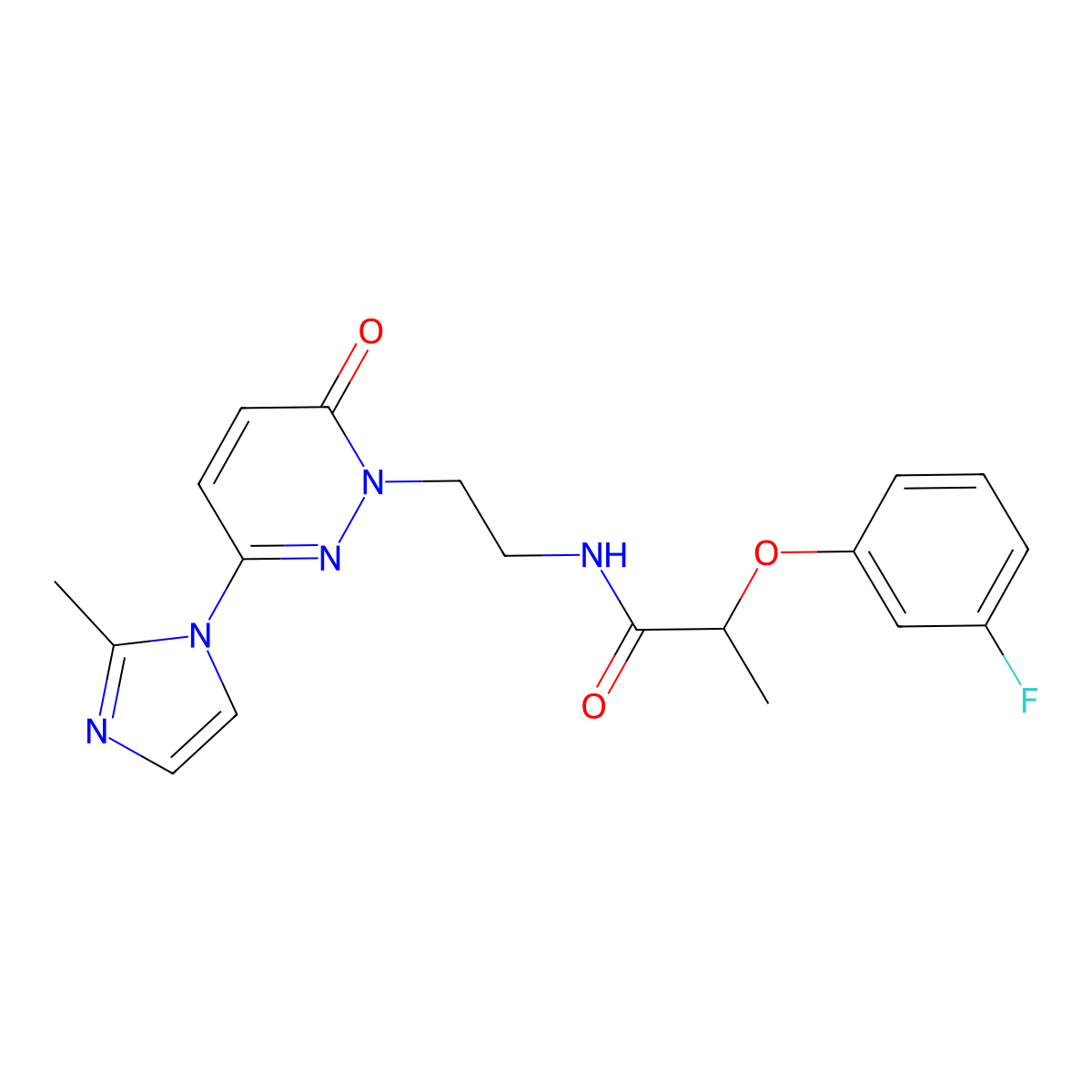 2-(3-fluorophenoxy)-N-(2-(3-(2-methyl-1H-imidazol-1-yl)-6-oxopyridazin-1(6H)-yl)ethyl)propanamide molecular structure, CAS 1351630-35-7